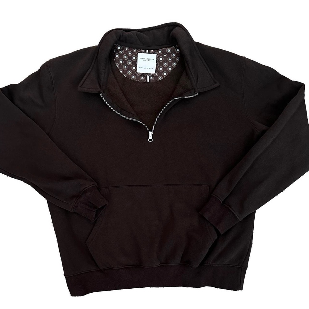 Denim & Flower Black Zip Up Sweater